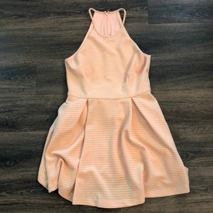 Peach fit and flair dress with pockets